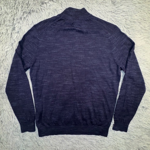 ASH & ERIE Mens Medium Navy Blue Marled Mock Neck Sweater Extrafine Merino Wool - Picture 9 of 11